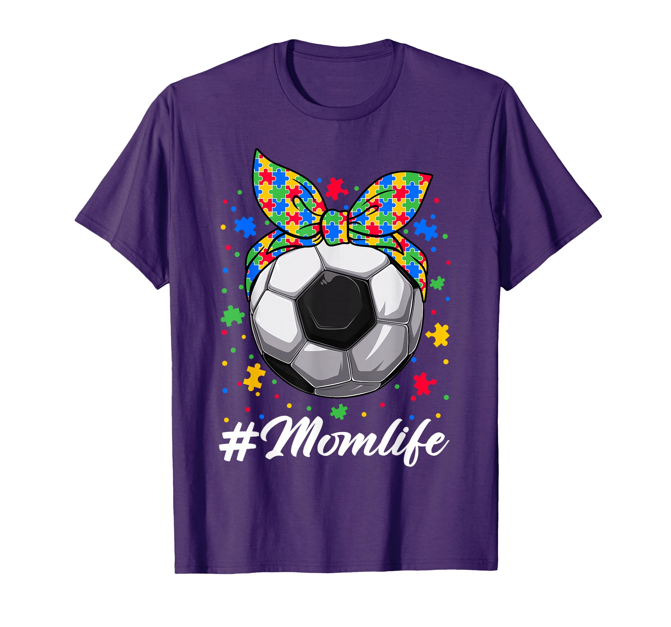 Messy Bun Soccer Ball Puzzle Asd Mom T-Shirt - Graphic Print for Adults