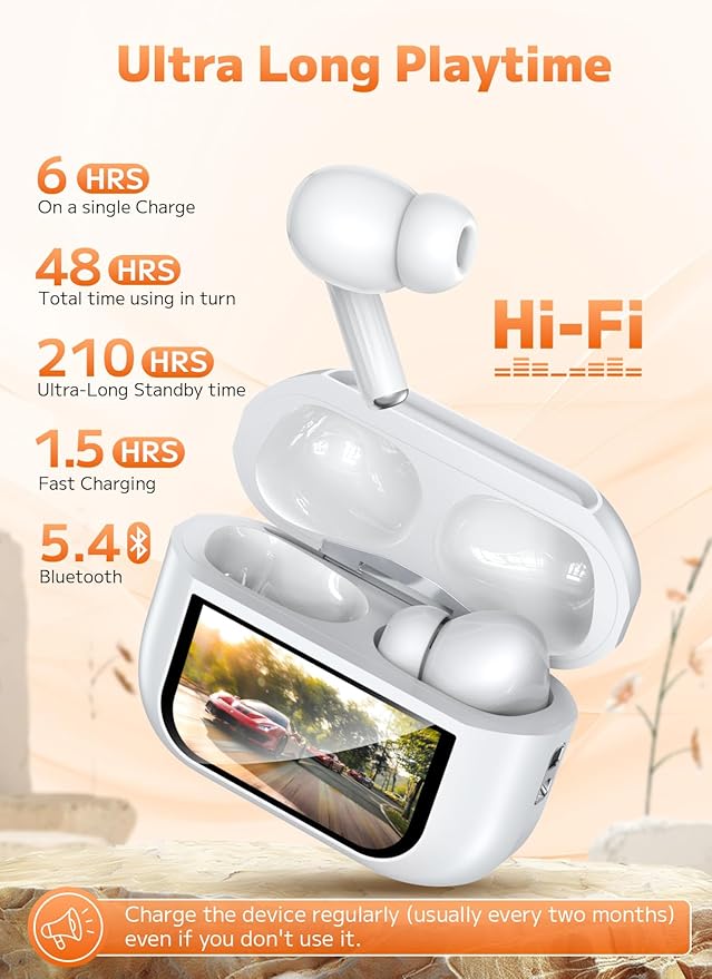 Wireless Earbuds, Bluetooth 5.4 Ear Buds with Multifunctional Touch Screen, ANC/ENC Noise Cancelling Headphones with 48H Playtime, Bass Stereo Sound, for Laptop, Android/iOS, Pad