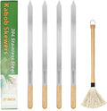 27" 304 Stainless Steel Skewers for Grilling,1 Inch Wide Extra Large Skewers for Kabobs with Wooden Handle,Metal Flat Barbecue Skewer Make Koobideh Brazilian-BBQ Skewer(4),BBQ Mop Brush(1)