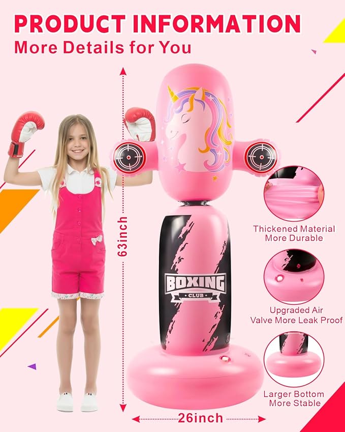 Punching Bag for Kids,New Upgraded 360°Rotating Kids Punching Bag,Inflatable Boxing Bag Toy for Boys Girls, Christmas Birthday Gift for Kids Age 3-12