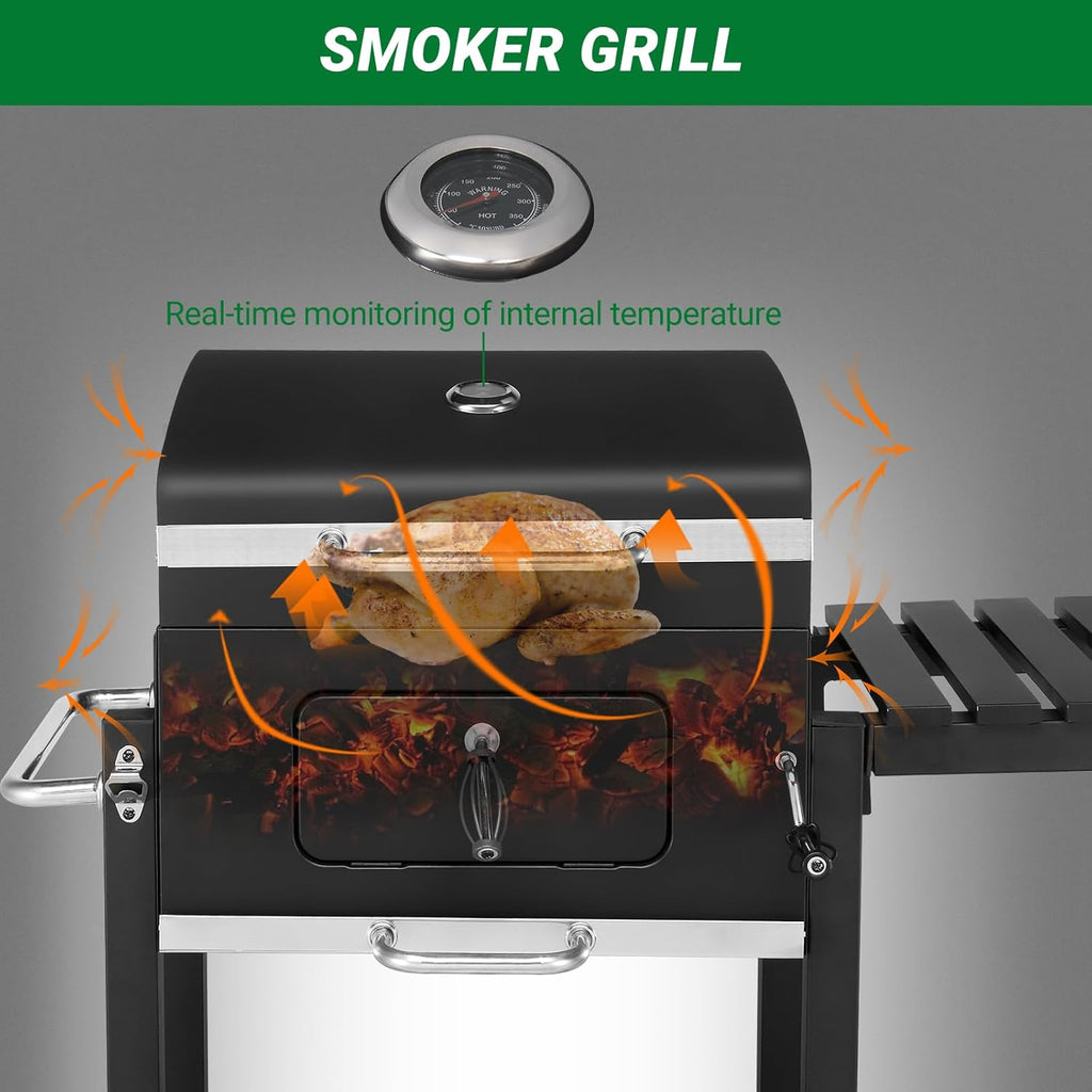Outvita Large Barrel Charcoal BBQ Grills with 794 SQ.IN. Cooking Area, Outdoor Barbecue Grill with Adjustable Charcoal Tray & Foldable Side Table for Backyard Patio Picnic