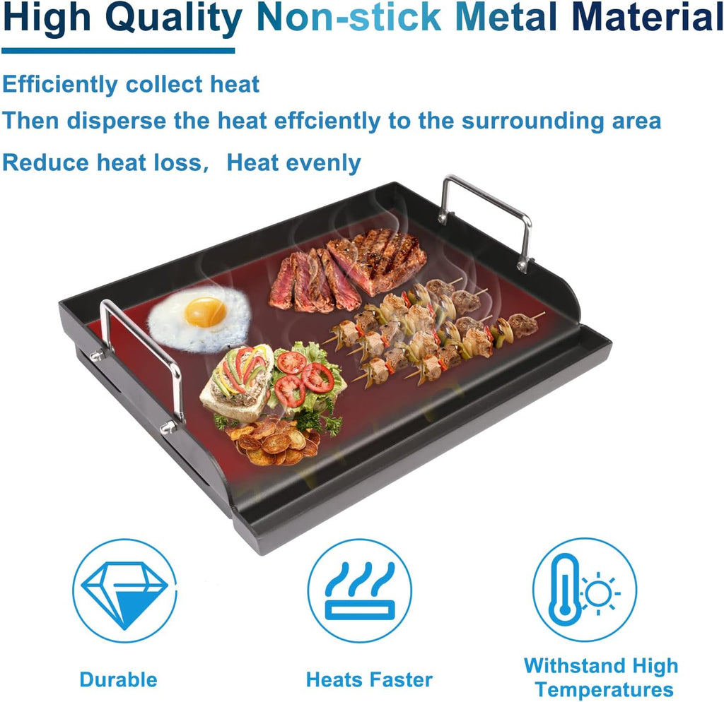 Uniflasy Nonstick Griddle for Gas Grill, Cast Iron Griddle for Outdoor Gas & Charcoal Grills, 25" x16" Nonstick Coating FlatTop Insert Cooking Pan for Weber Charbroil Camp Chef Grill