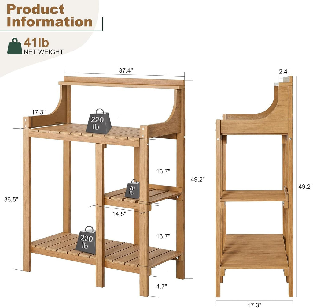 LMP Potting Bench, HDPS Potting Bench Table, 50’’x17.5x37.5' (LxWxH) All Weather Potting Table Work Station for Outside Gardening, Like Teak Wood