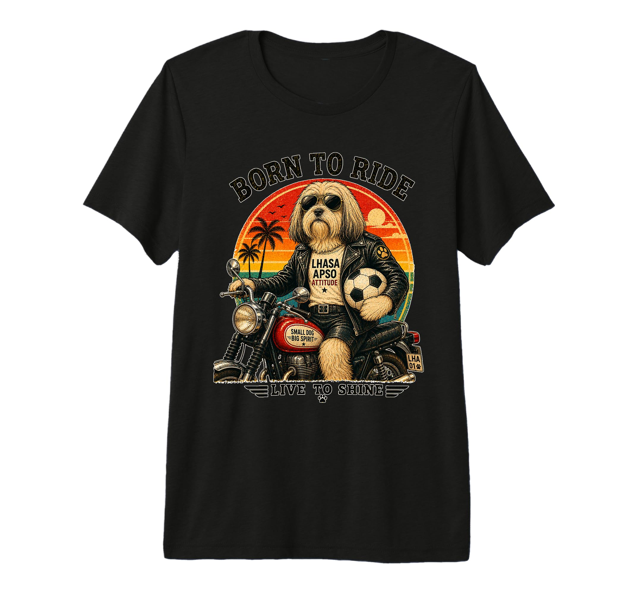 Lhasa Apso Motorbike Love Footbal Soccer T-Shirt - Unique Graphic Unisex