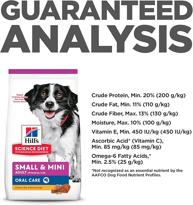 Hill's Science Diet Oral Care, Adult 1-6, Small & Mini Breeds Plaque & Tartar Buildup Support, Dry Dog Food, Chicken, Rice, & Barley, 4 lb Bag