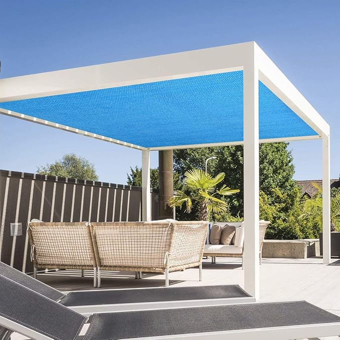 Eden's Decor Straight Flat-Edged Sun Shade Sail Rectangular 7' x 10' Blue UV-Blocking Outdoor Canopy Fabric Cloth Awning for Pergola Patio Garden Backyard Custom Size