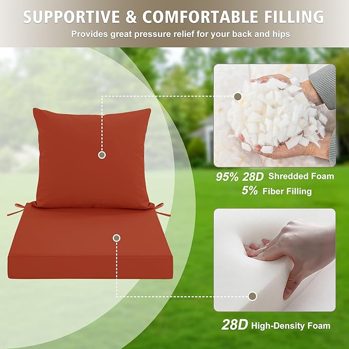 Outdoor Cushions for Patio Furniture, Waterproof Outdoor Chair Cushion w/Fade-Resistant, Removable & Machine-Washable Cover, 22x22 Inch, Deep Seat Sofa/Couch Pad Replacement – Set of 4, Rust