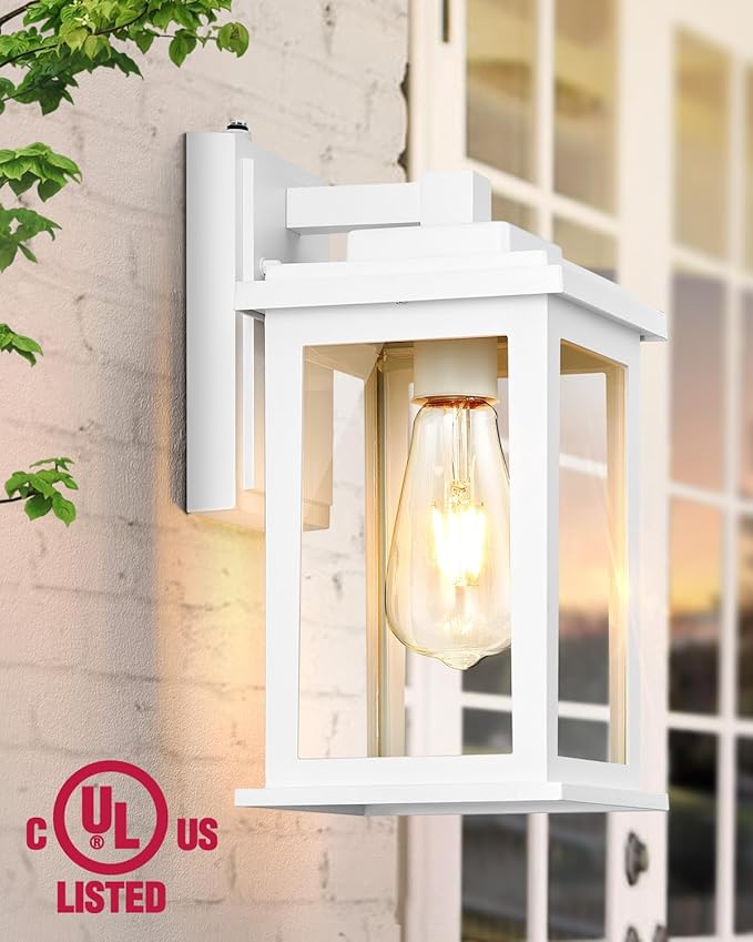 VIANIS White Outdoor Wall Lights, 2 Pack Dusk to Dawn Exterior Lighting Fixtures, Modern Outside Lights for hHouse,Porch, Garage, Doorway Waterproof, Weather Resistant,Hardwired, Non-Solar