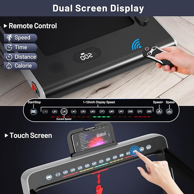 GYMAX Walking Pad, Dual LED Display 2 in 1 Under Desk Treadmill for Home with Remote & Smart App Control, 2.25HP Foldable Portable Treadmill Running Machine for Office Small Space