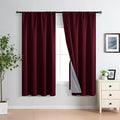 XWZO 100% Blackout Curtains with Tiebacks - Heat and Light Blocking Rod Pocket Window Drapes with Black Liner Backing for Bedroom Sewn with Tiebacks, Burgundy, W52 x L72, Set of 2