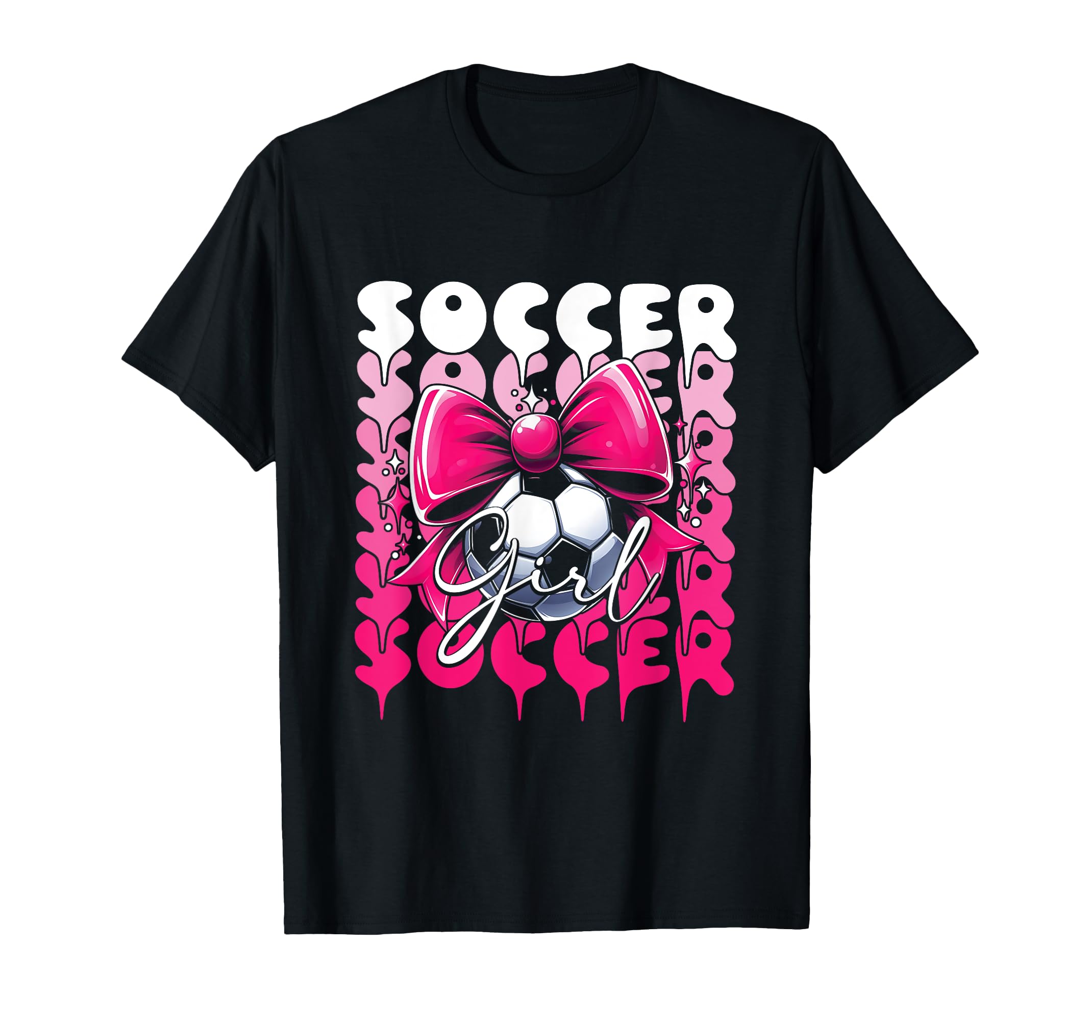 Groovy Soccer Coquette Bow Dripping Sport T-Shirt - Graphic Print Unisex