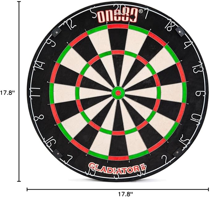 Gladiator Dartboard with Top-Grade African Sisal and Sword Edge Staple Free Wire Spider for Maximum Scoring Potential and Less Bounce Outs