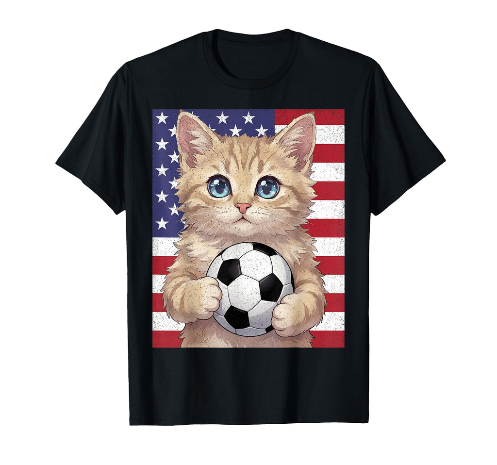 Patriotic Kitten Soccer Ball T-Shirt - Fun Novelty Design for Adults