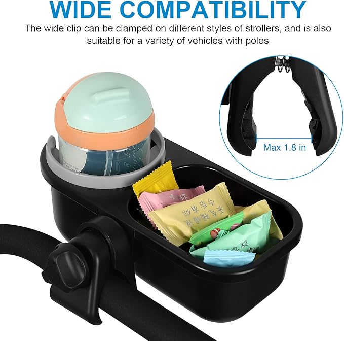Accmor Stroller Cup Holder with Tray, Universal Cup Holder, Bike Bottle Holder, 360° Rotatable Large Caliber Drinks Holder for Stroller, Bike, Wheelchair, Walker