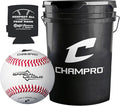 CHAMPRO CBB-90 Durahide Cover Baseballs in a Black Bucket – 30 Balls and one Rods Can Sleeve Included