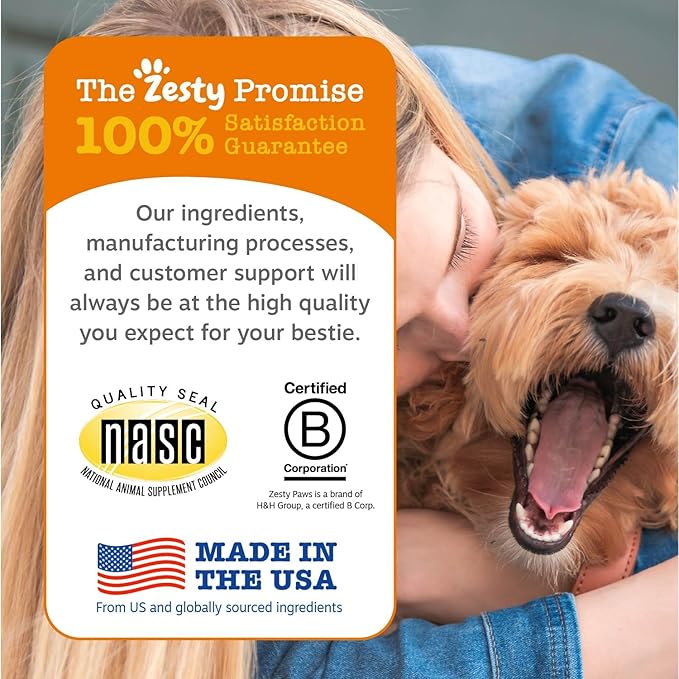 Zesty Paws Multivitamin Treats for Dogs, Glucosamine Chondroitin Joint Support + Digestive Enzymes & Probiotics, Grain Free Dog Vitamins and Supplements for Skin & Coat, Peanut Butter - 90ct