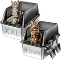 Tripamin 2PACK Stainless Steel Litter Box, 8" Metal Litter Boxs with Lid High Sides, XL Extra Large Litter Box for Big Cats, Leak-Proof, Easy Cleaning, Non-Sticky(Translucent Black)