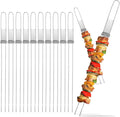 Metal Skewers for Kabobs - 17" 10 Pack Kabob Skewers with Push Bar Double Pronged Anti-Roll Flat BBQ Skewer for Grilling Stainless Steel Reusable Kebab Skewer for Meat Shrimp Chicken Veggie