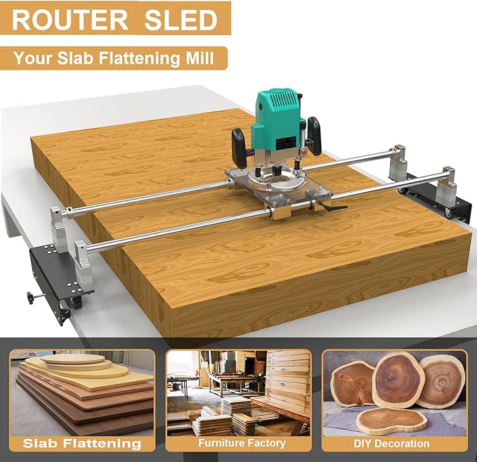 Router Sled, Slab Flattening Jig, DIY Woodworking Router Sled for Flattening Slabs with Height Adjustable (L-Carriages, Steel and Aluminum, 48 Inches)
