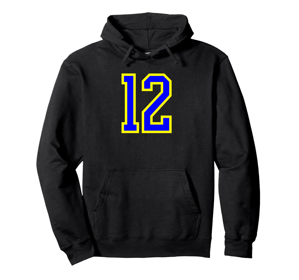 Blue Yellow Sport Team Number 12 Hoodie - Trendy Graphic Men Women