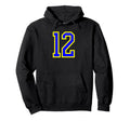 Blue Yellow Sport Team Number 12 Hoodie - Trendy Graphic Men Women