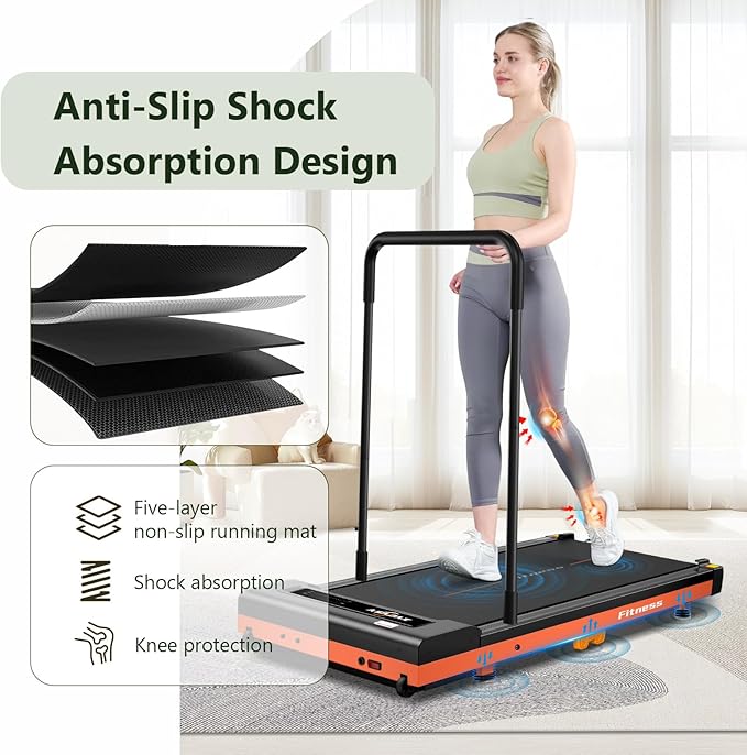 Walking Pad, Under Desk Treadmill for Home, Portable Treadmill 300 lbs Capacity (Orange-Handrail New)