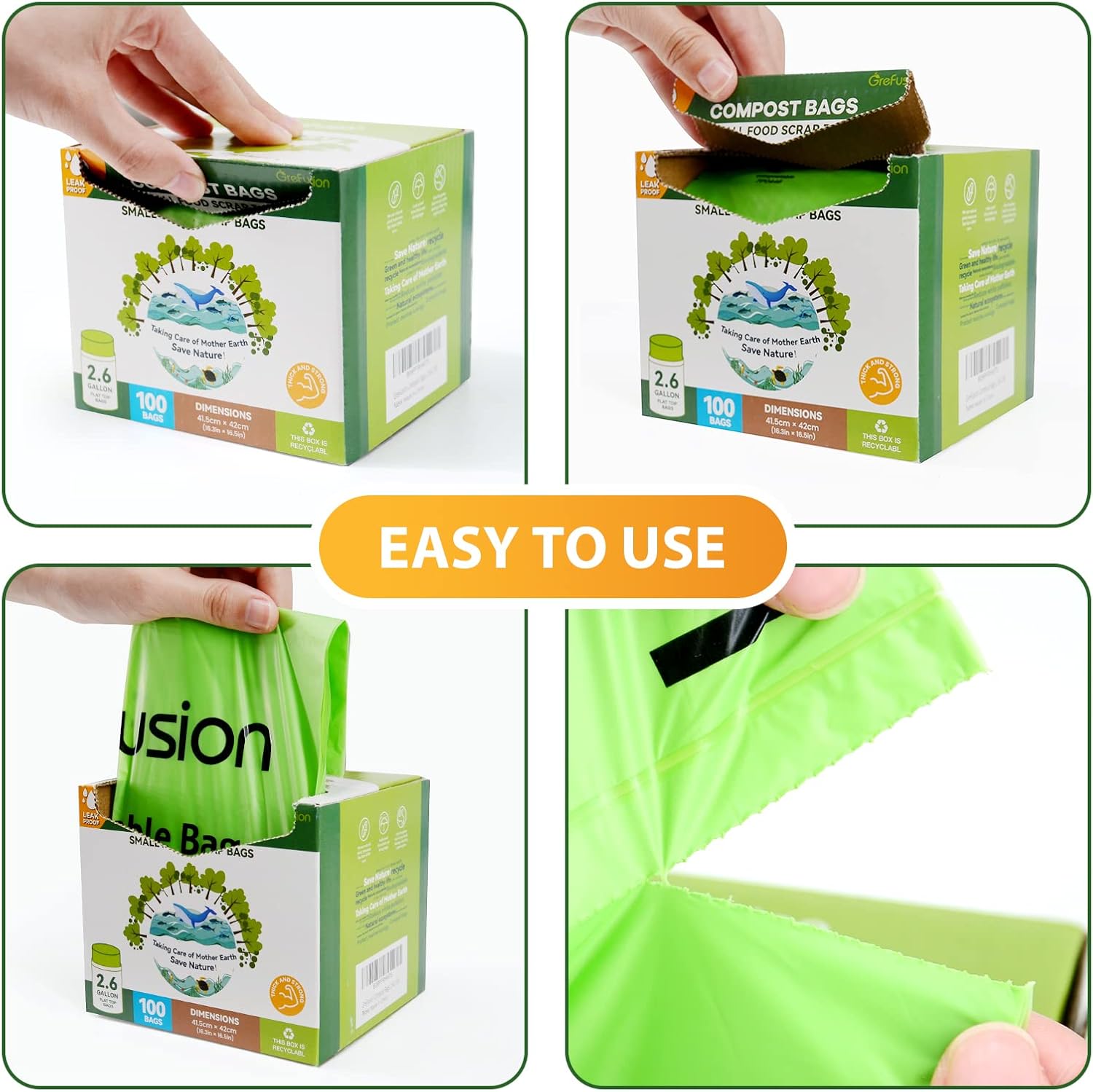 Compostable Bags,Trash bags 13+ gallon tall kitchen, Compostable Trash Lawn & Leaf Yard Waste Bags,Kitchen Compost Trash Bin Compatible,Extra Thick1.01 Mills,Certified by BPI and OK Compost(50count)