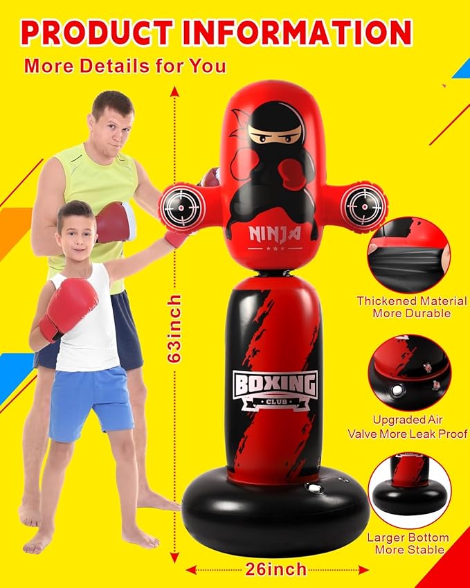 Punching Bag for Kids,New Upgraded 360°Rotating Kids Punching Bag,Inflatable Boxing Bag Toy for Boys Girls, Christmas Birthday Gift for Kids Age 3-12