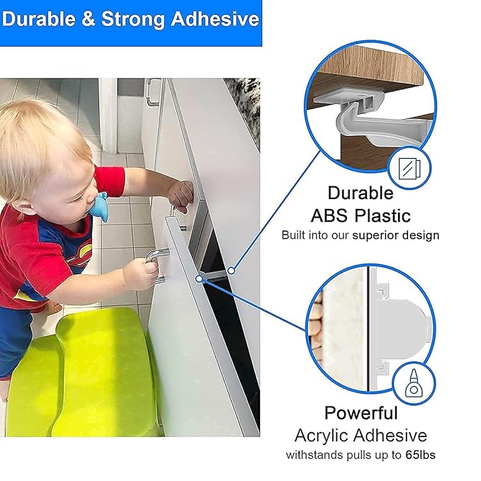6 Pack Upgraded Invisible Baby Proofing Cabinet Latch Locks - Buumook Children Proof Cupboard Drawers Latches - Adhesive Easy Installation