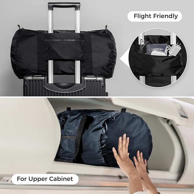 pack all 45L Foldable Duffel Bag, Water-Resistant Sports Gym Bag, Portable Weekender Bag Lightweight for Travel, Fitness and Camping (Black)