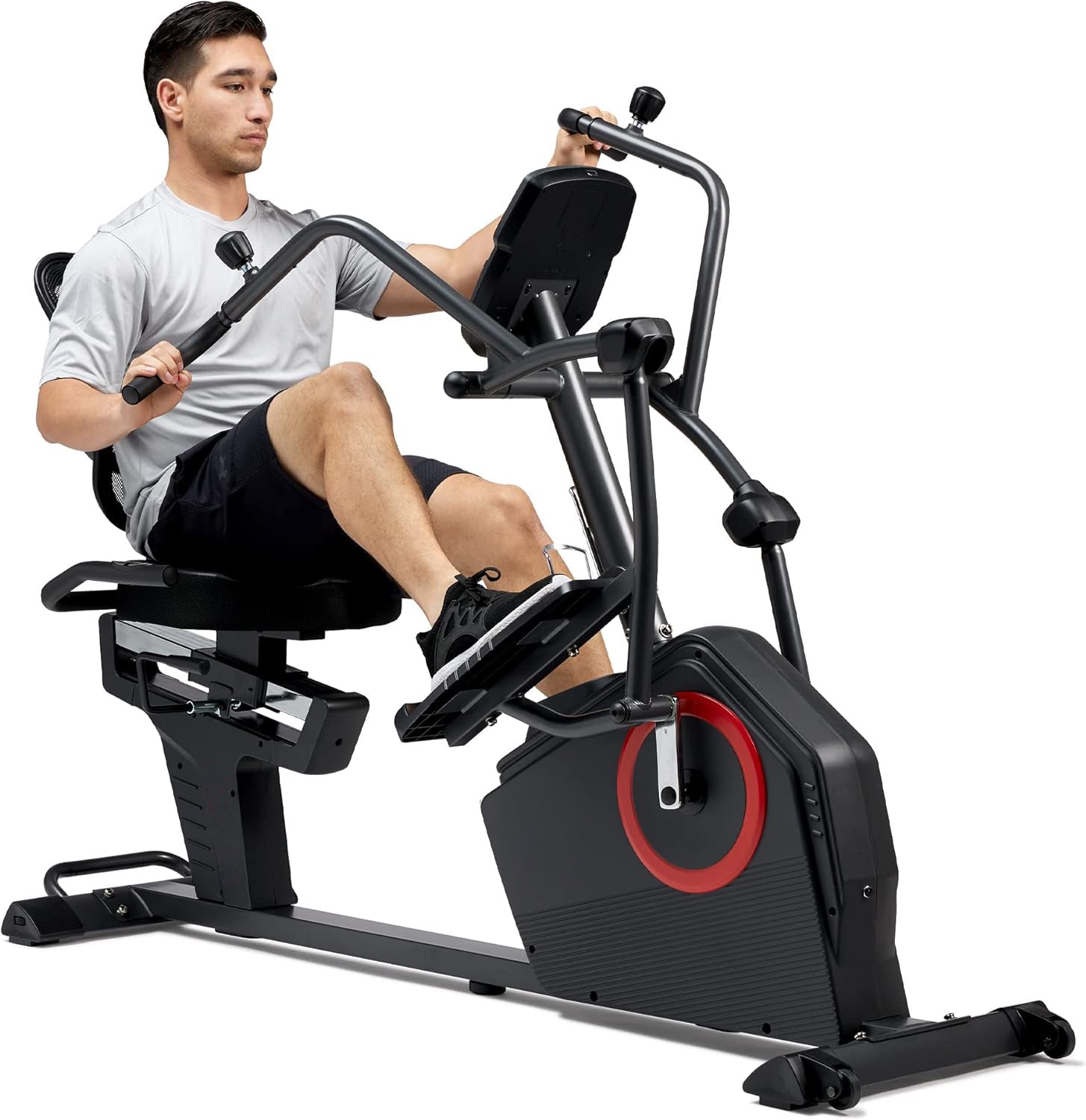 Elite Recumbent Cross Trainer & Elliptical Machine with Arm Exercisers for Home Arm/Leg Training, Easy Adjust Seat & Mesh Backrest, Free SunnyFit App Bluetooth Connectivit
