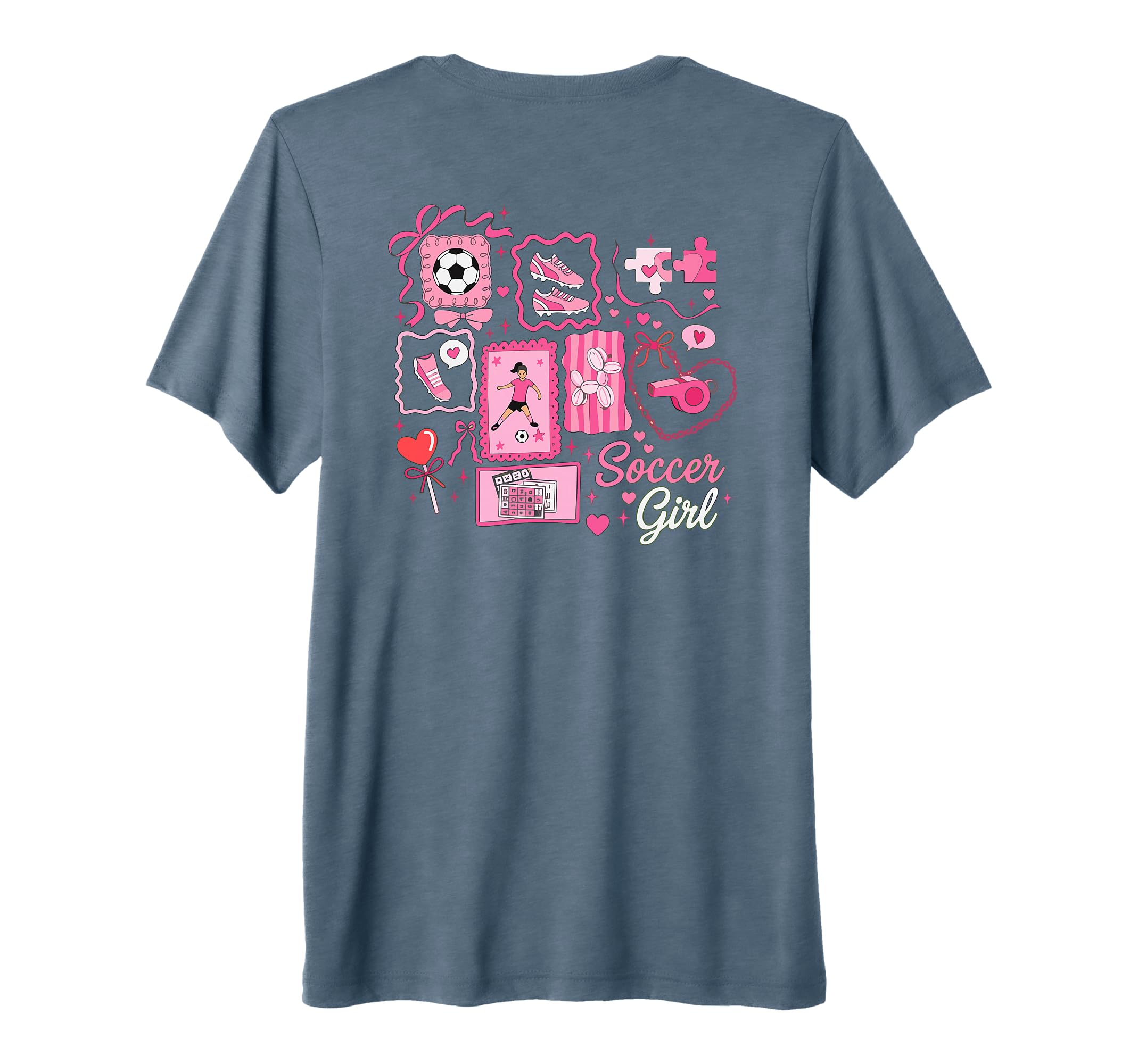 Soccer Stamp Bow Game Day Tri Blend T-Shirt - Novelty Apparel for Adults