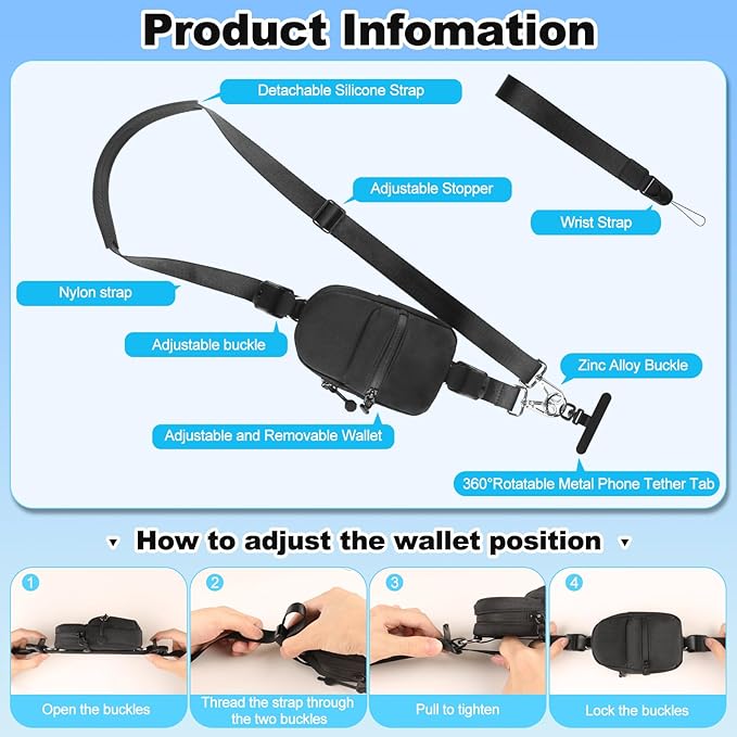 Phone Strap Crossbody Wrist Strap, Upgraded Phone Lanyard with Adjustable Purse