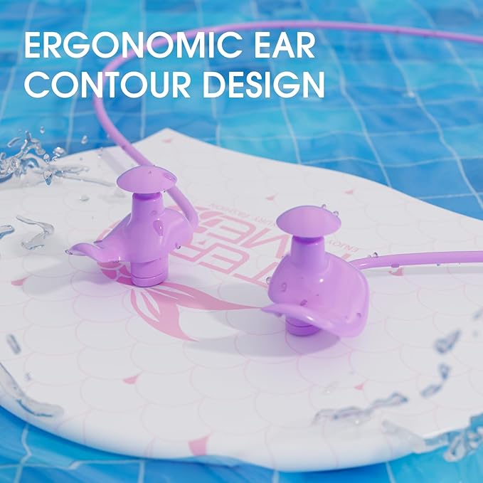 WATERTIME Waterproof Swimming Neckband Ear Plugs for Adults - Reusable Silicone Ear Plugs for Women & Men, Keep Ear Water Out for Swimming, Showering, Water Sports (Yellow, One Size)