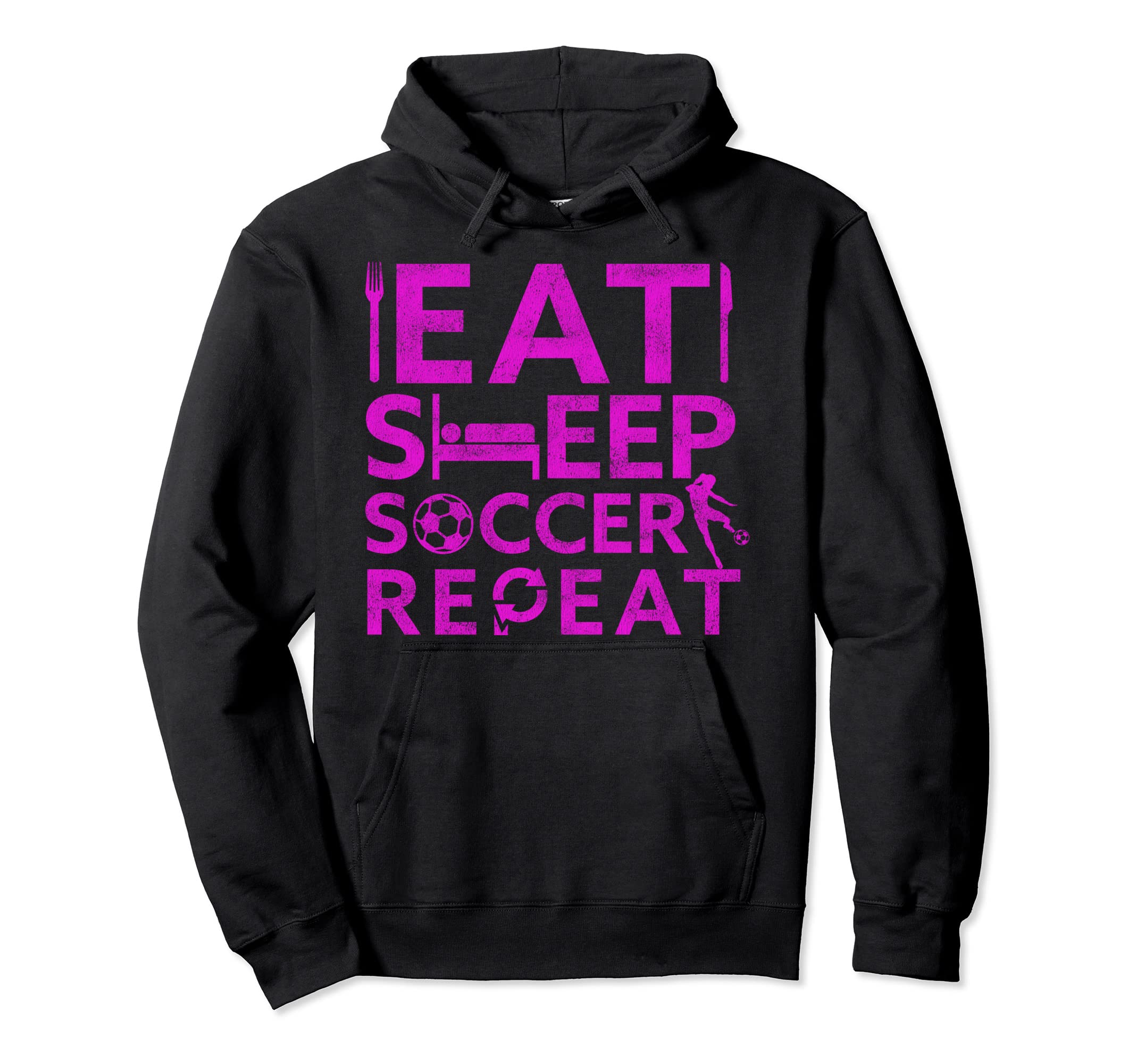 Eat Sleep Soccer Repeat Distressed Hoodie - Aesthetic Graphic for Adults
