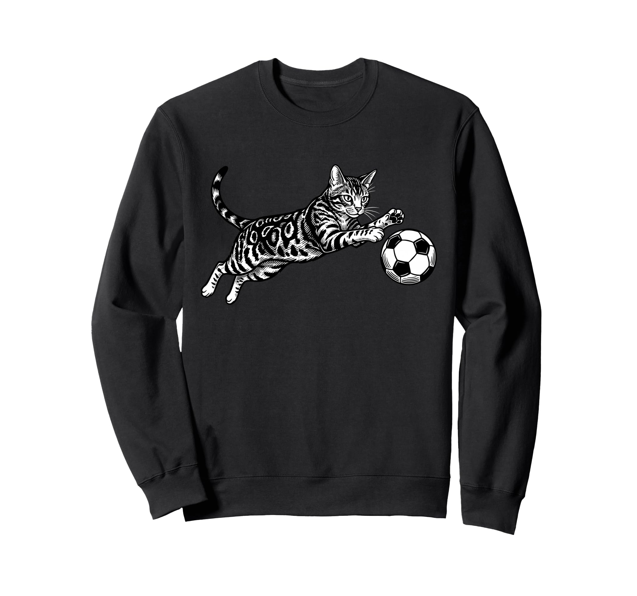 Soccer Cat Playing Ball Funny Sweatshirt - Casual Everyday Wear Unisex