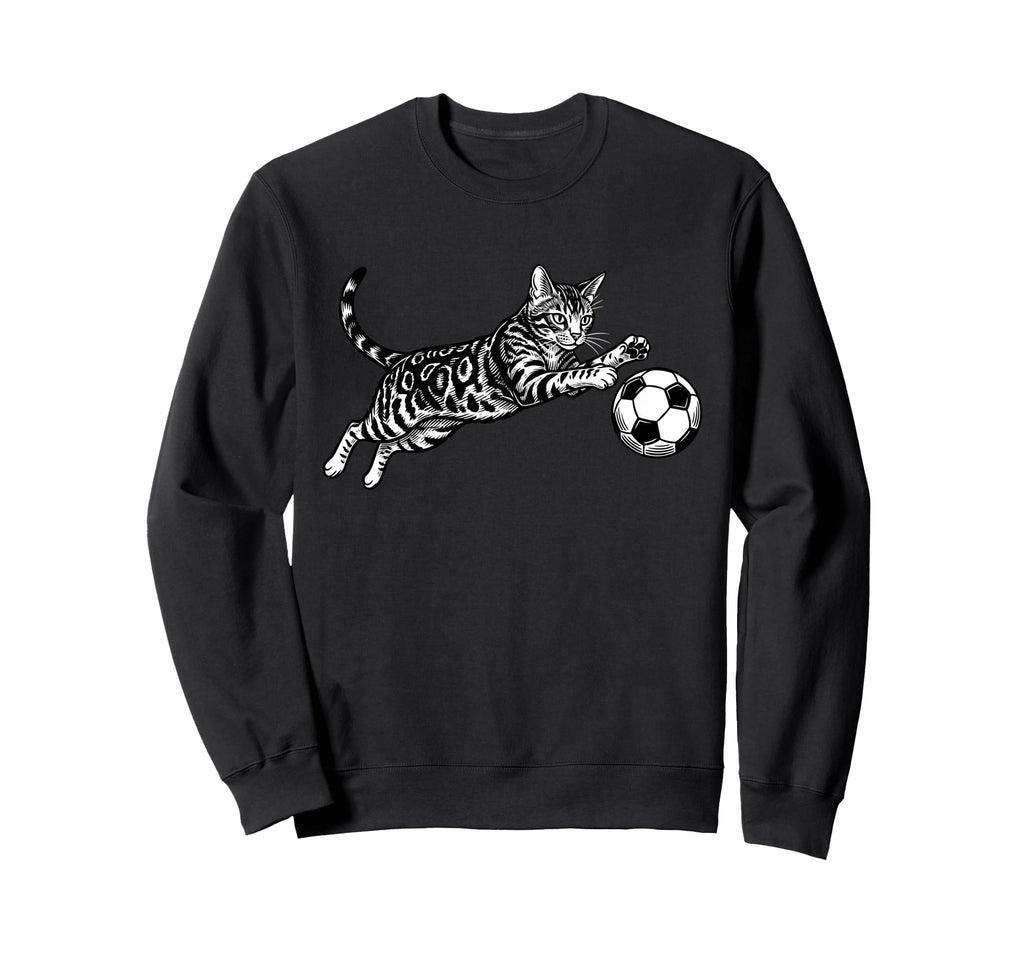 Soccer Cat Playing Ball Funny Sweatshirt - Custom Art Print Men Women
