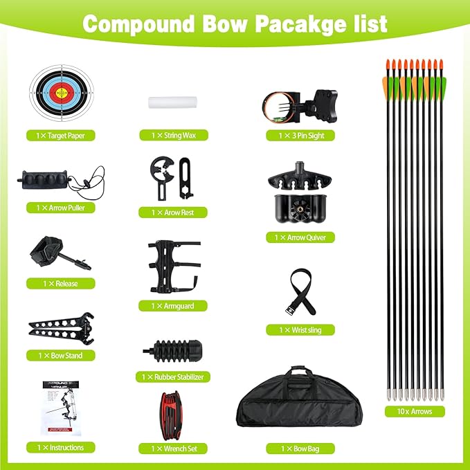 Youth Compound Bow Set 15-45 Lbs for Teens and Beginner, Package with Archery Hunting Equipment, Max Speed 260fps, Adjustable, Right Hand