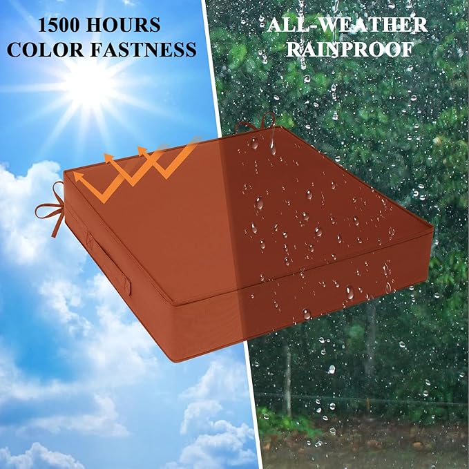 Outdoor Chair Cushions Set of 2 for Patio Furniture 22x22x4 Inch Waterproof Patio Chair Cushion 3 Year Color Fastness Square Elastic Foam Garden Sofa Couch Pads with Ties and Handle,Spice