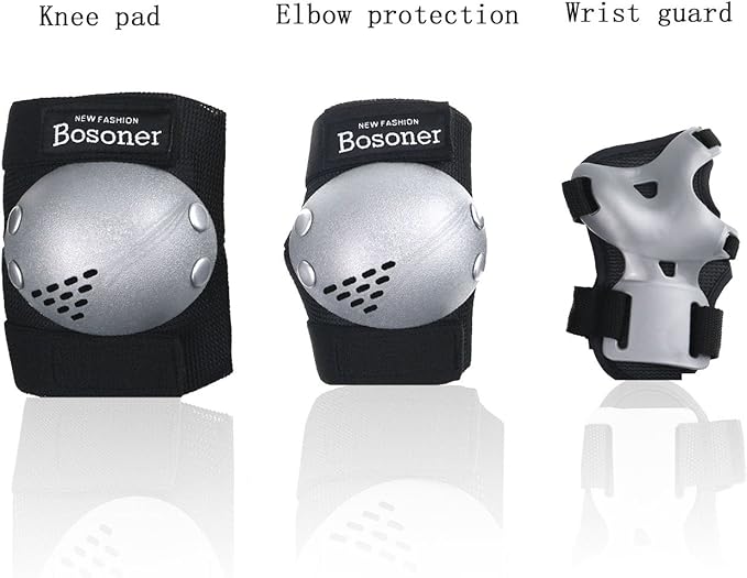 BOSONER Kids/Youth Knee Pads Elbow Pads Wrist Guards Set for 3-15 Years, Child Protective Gear Set for Roller Skates, Cycling, BMX Bike, Skateboard, Inline Skating, Scooter Riding Sports…