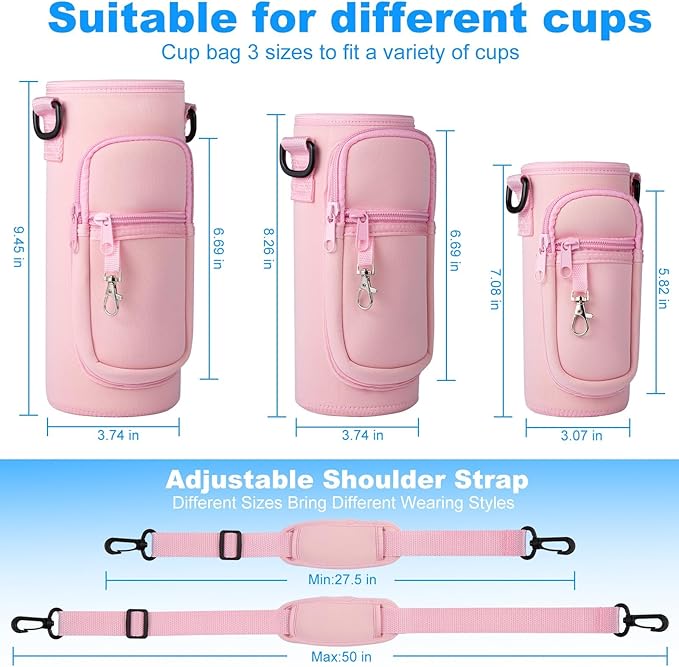 Water Bottle Holder with Strap for Hydroflask 32oz 40oz Insulated Water Bottle, Carrier Sling Bag with Phone Pocket Sleeve for Men Women Hiking Camping Travelling