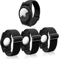 4 Pack Airtag Bracelet for Kids, AirTag Holder with Adjustable Stretchy Nylon Watch Band, Anti-Lost Apple Air Tag Case Loop for Child, Toddler, Wallet, AirTag Wristband Kids (Black)