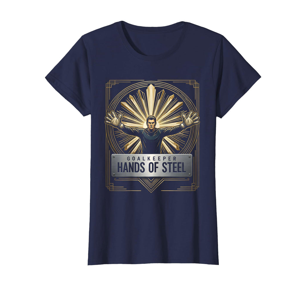 Goalkeeper Hands Steel Soccer T-Shirt - Graphic Print for Adults