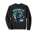 Kickin It T Rex Dinosaur Playing Sweatshirt - Streetwear Style Unisex
