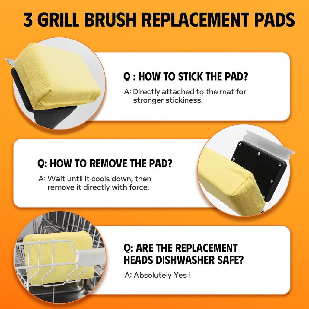 MEKER Grill Brush Bristle Free, Grill Cleaner Brush with 3 BBQ Replacement Head, Seamless Scraper Tool for Cast Iron, Stainless Steel Grates, Safe Grill Scraper Outdoor BBQ Grill, Black