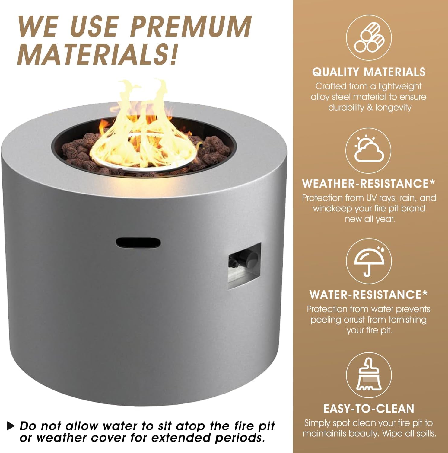 32 Inch Propane Outdoor Fire Pit Table, Round Patio Fire Table 50,000 BTU w/Lid, Lava Rocks, Weatherproof Cover, Alloy Steel Propane Fire Pit Table for Deck, Backyard and Pool, CSA Certified, Gray