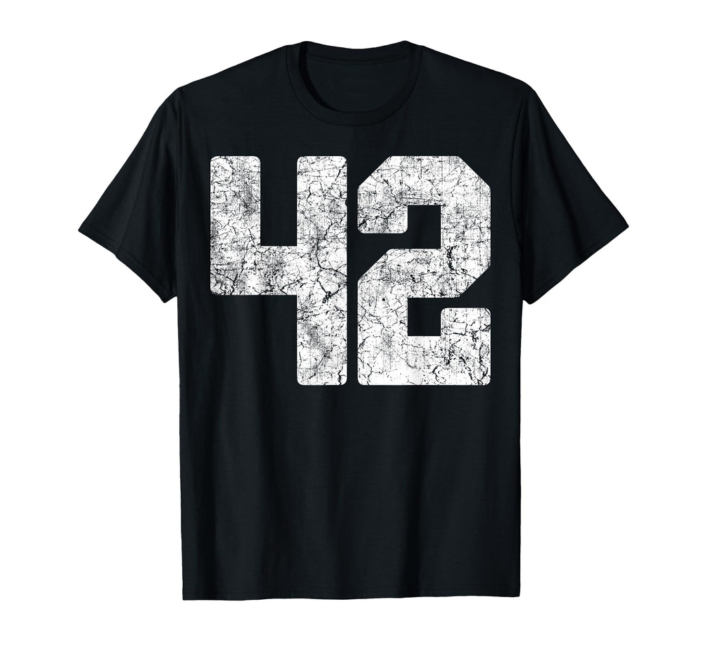 Distressed White Number 42 Jersey T-Shirt - Minimalist Print for Adults