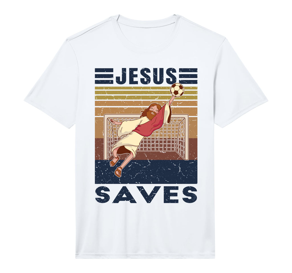 Goalkeeper Jesus Saves Soccer Goal T-Shirt - Minimalist Print Men Women