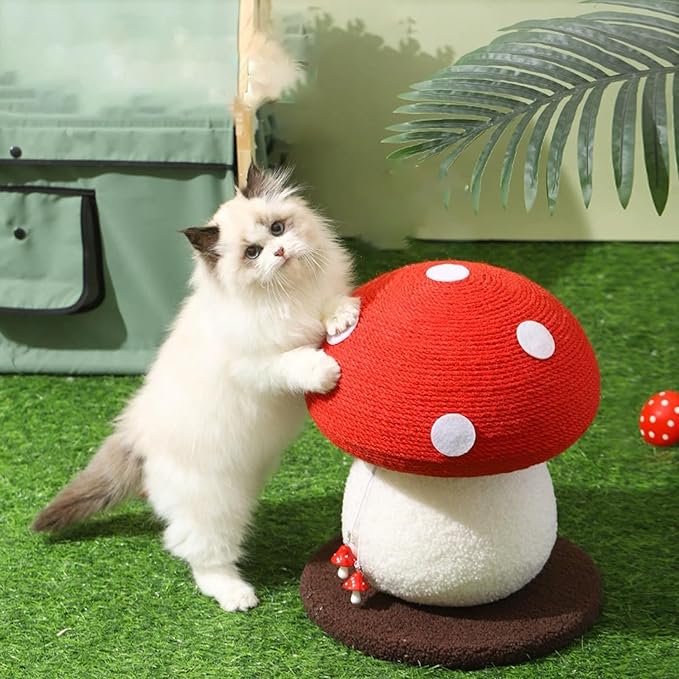 Mushroom Cat Scratcher, Cute Cat Scratching Post, Durable Sisal Rope Cat Scratching Board, Kitten Tree, Cat Toy for Cats to Play and Care for Their Claws, No Assembly Required