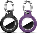 Upgrade Waterproof 2 Pack Airtags Holder with Apple Airtags Keychain, Hard PC Air Tag Case, Anti-Scratch & Shock Air tag Holder, Men's Women's Keyrings & Keychains-Black+Dark Purple